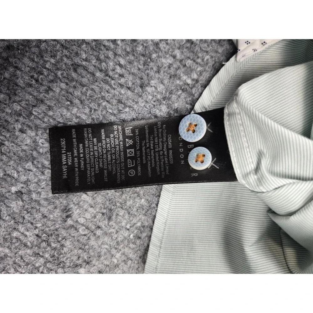 Ted Baker London Mens Size 3 M Short Sleeve Button Up Shirt Mint Green Striped